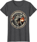 Women's Groundhog Day Has My Allegiance Funny Vintage Badge Humor T-Shirt - Dark Heather Grey
