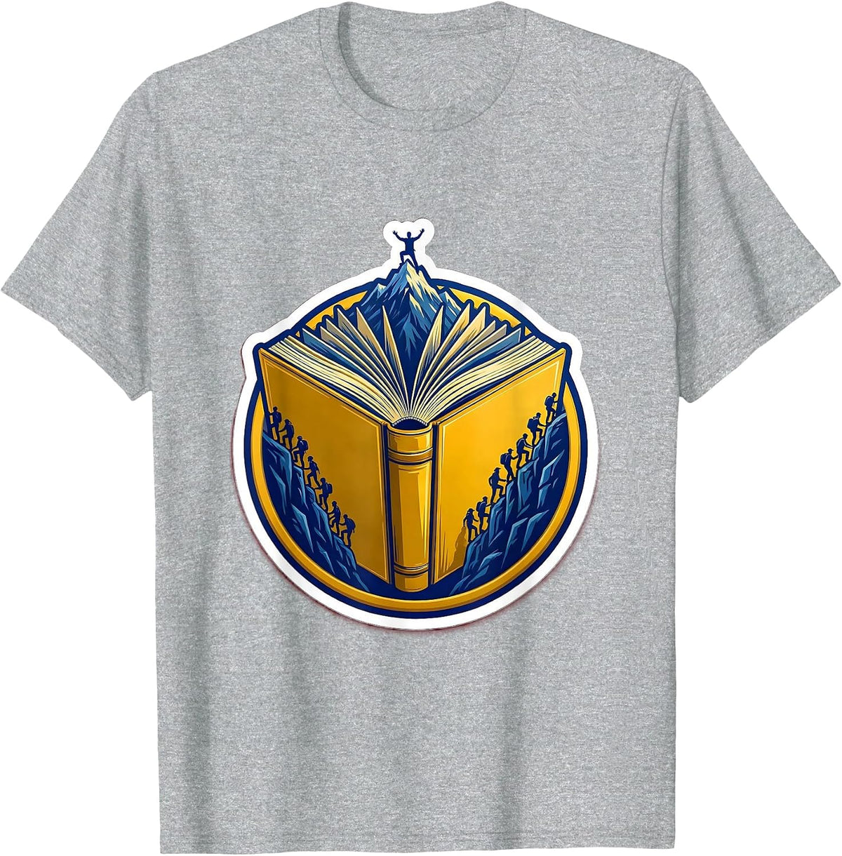Men's Open Book Tiny People Climbing Pages Teacher Tee T-Shirt - Heather Grey