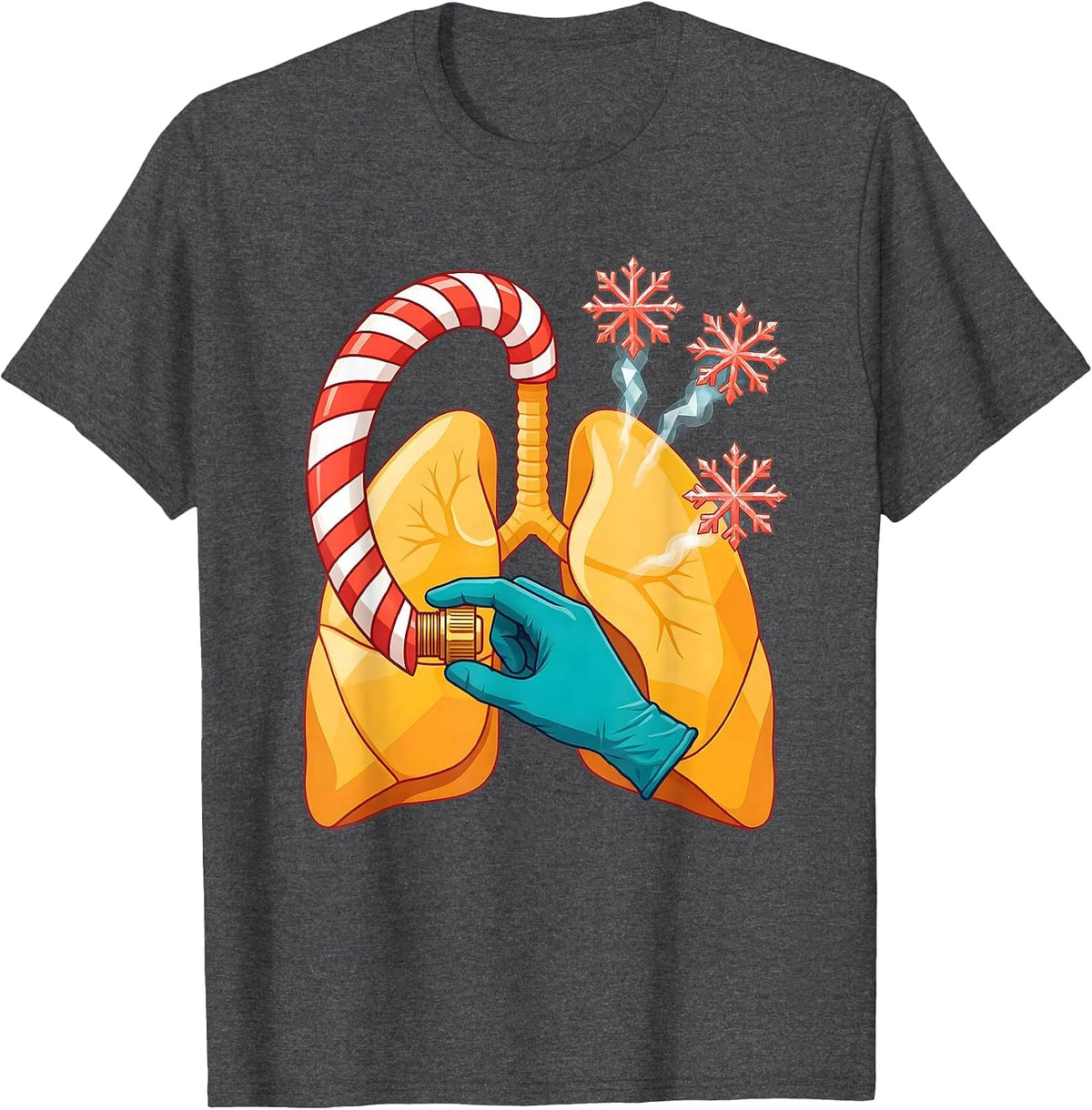 Men's Candy Cane Breathing Circuit Respiratory Therapist Christmas T-Shirt - Dark Heather Grey