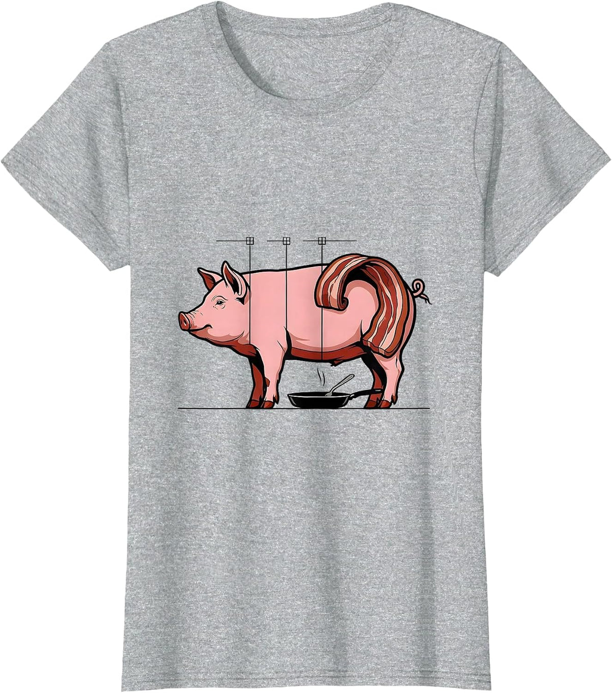 Pig Bacon Diagram Funny Food Lover Gift T-Shirt - Heather Grey
