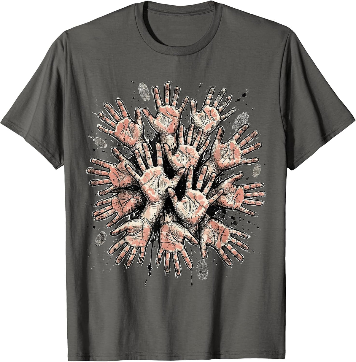 Finger Paint Hands Preschool Teacher Gift T-Shirt - Asphalt Grey