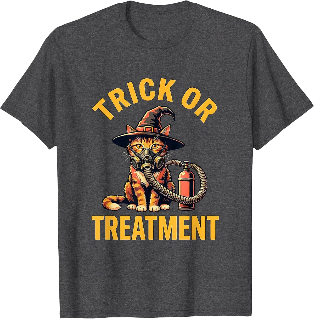 Men's Trick Or Treatment Flat Vector Respiratory Therapist T-Shirt - Dark Heather Grey