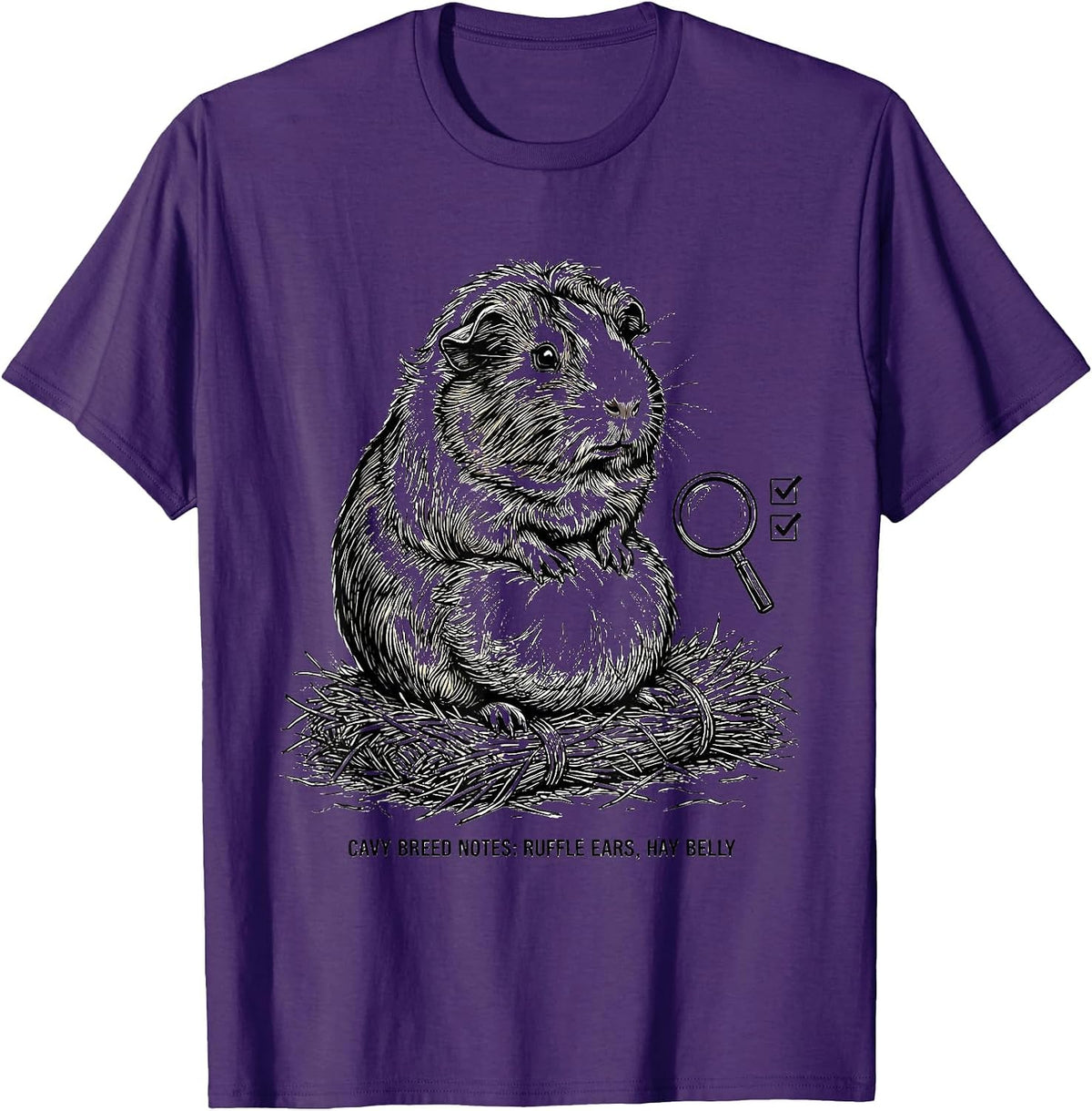 Men's Cavy Breed Notes: Ruffle Ears, Hay Belly Funny T-Shirt - Purple