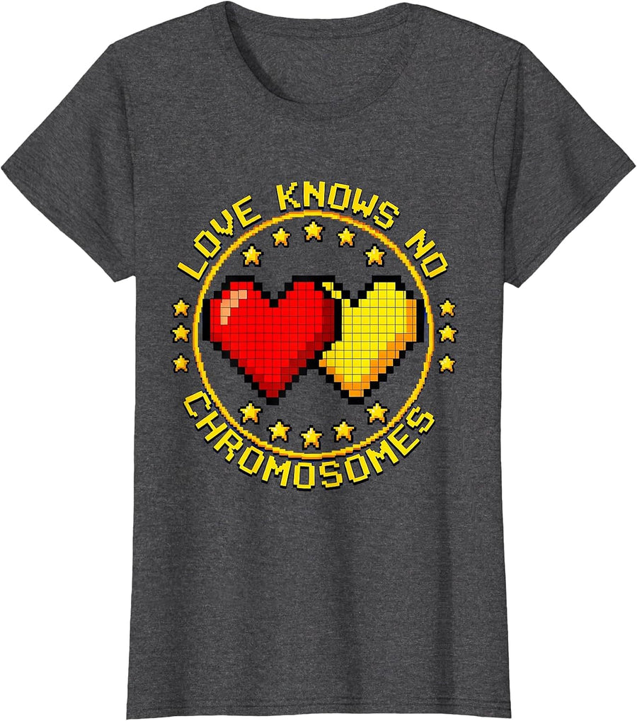 Women's Love Knows No Chromosomes Down Syndrome Awareness T-Shirt - Dark Heather Grey