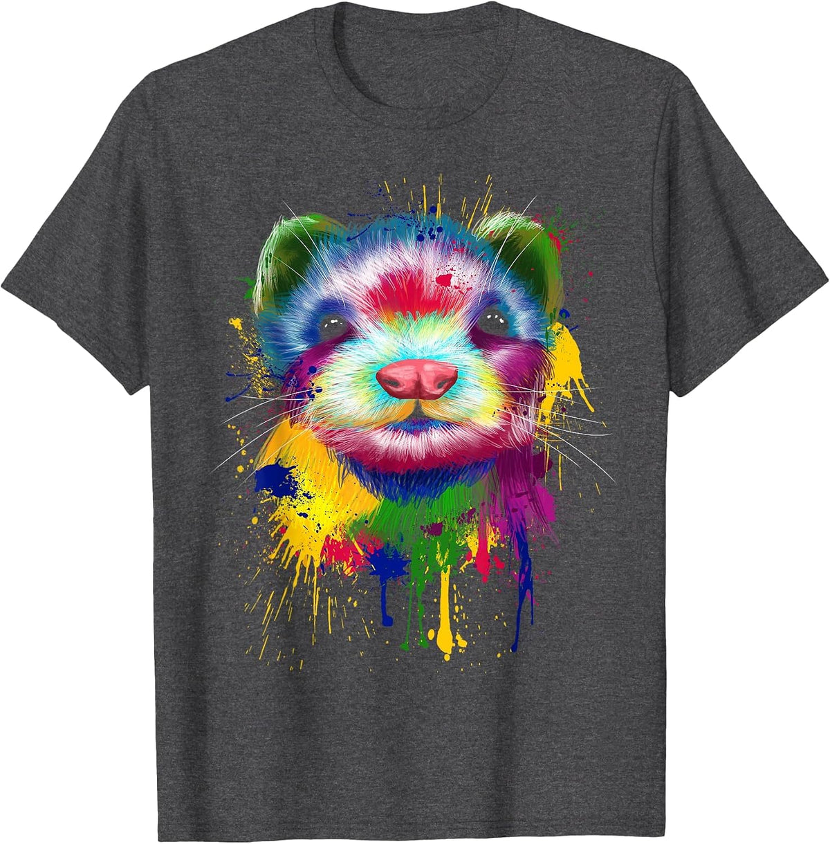 Ferret Artwork Face Hand Painting Splash Art Pet Polecat T-Shirt - Dark Heather Grey
