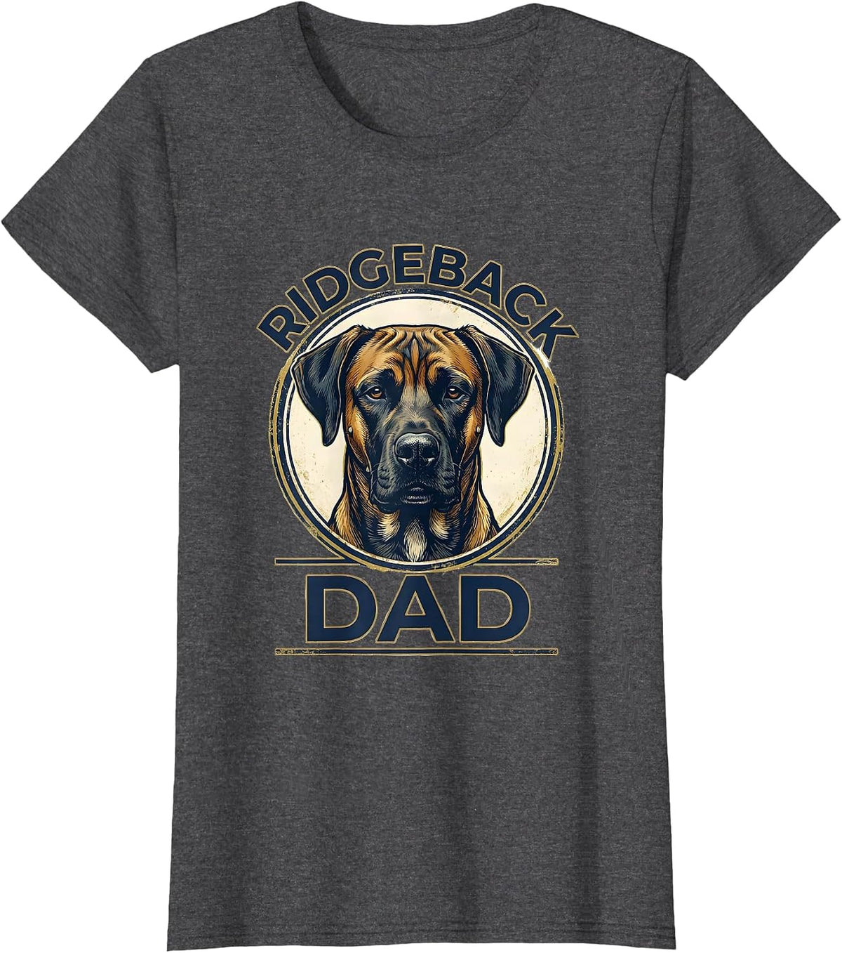 Women's Ridgeback Dad Vintage Rhodesian Ridgeback Dog Lover Emblem T-Shirt - Dark Heather Grey