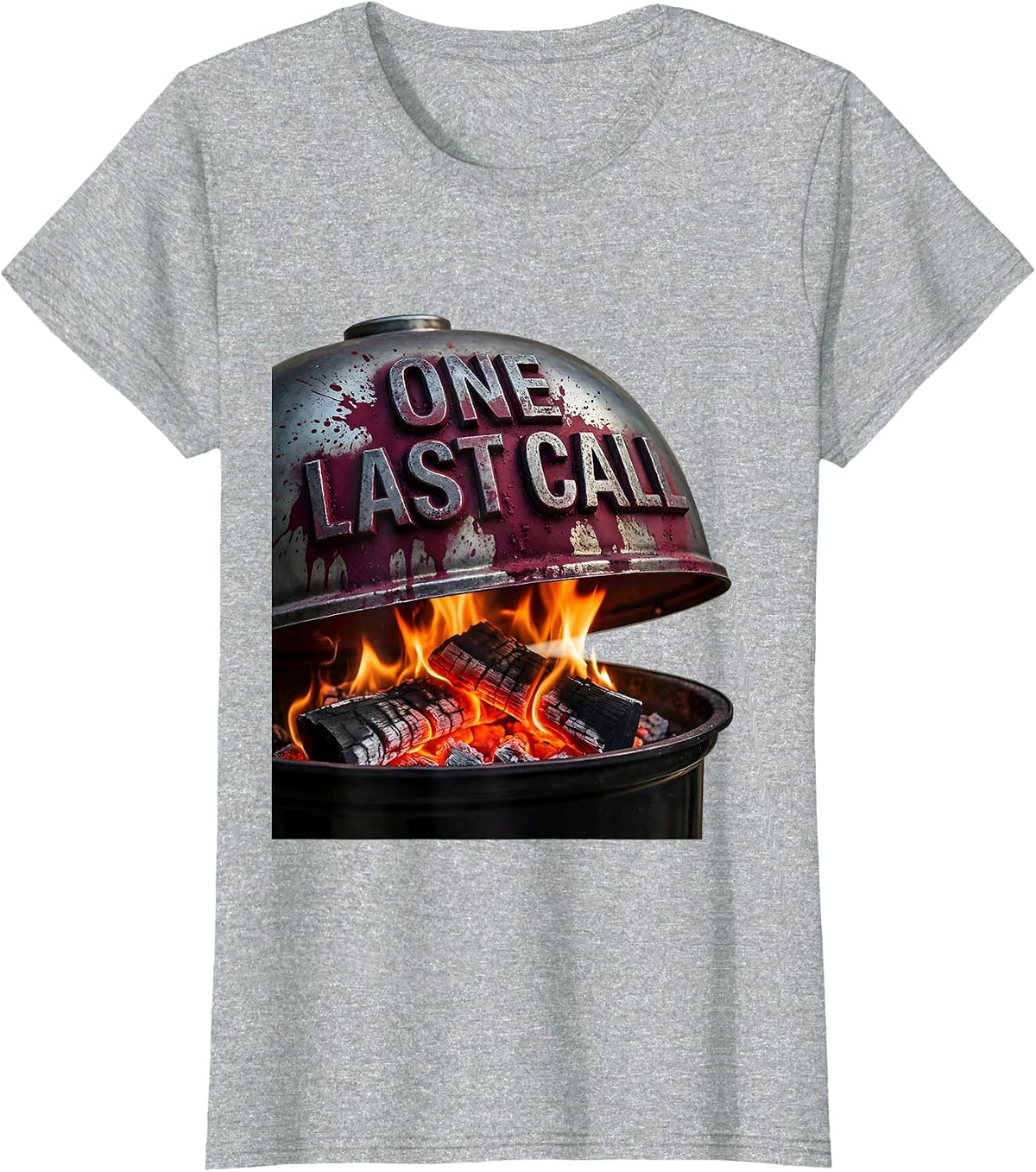 One Last Call Bold Cracked Grill Dad Humor T-Shirt - Heather Grey