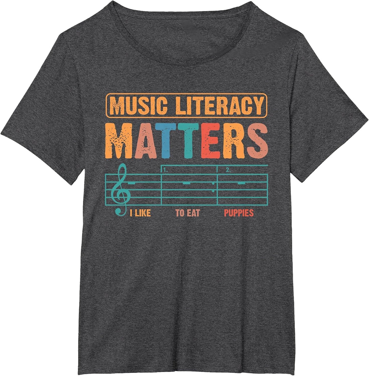 Music Literacy Matters Funny Joke Read Repeat Music Teachers T-Shirt - Dark Heather Grey