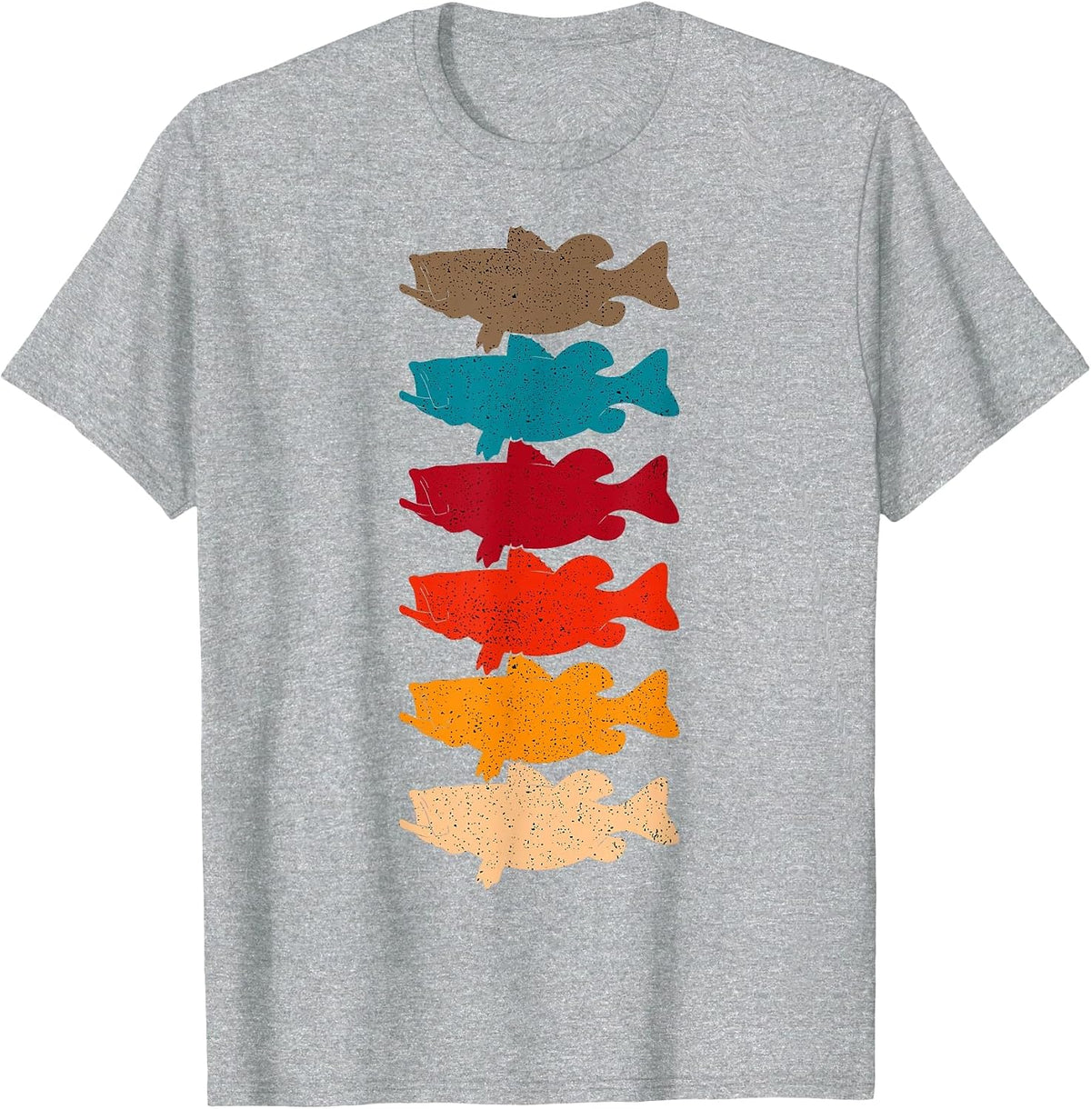 Bass Fishing Retro Vintage Fish Forest Angling Fisherman T-Shirt - Heather Grey