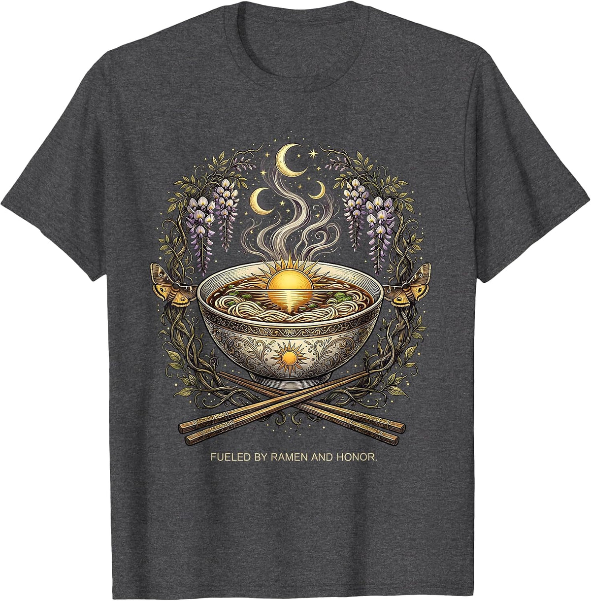 Men's Fueled by Ramen and Honor Japanese Design T-Shirt - Dark Heather Grey