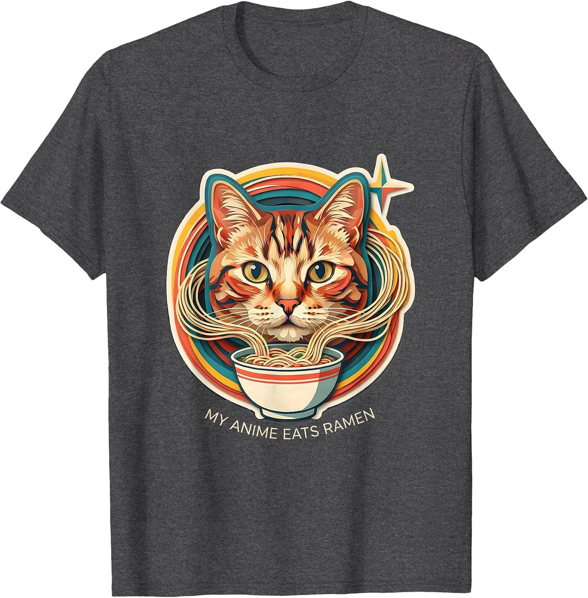 My Anime Eats Ramen Funny Kawaii Anime Cat Ramen Gift T-Shirt - Dark Heather Grey