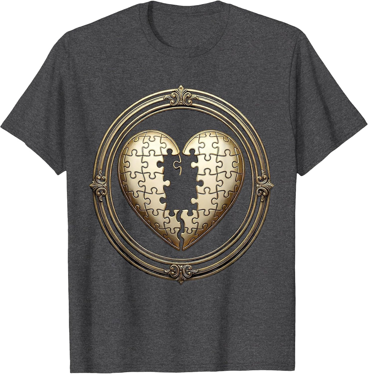 Men's Interlocking Puzzle Heart Graphic Design T-Shirt - Dark Heather Grey