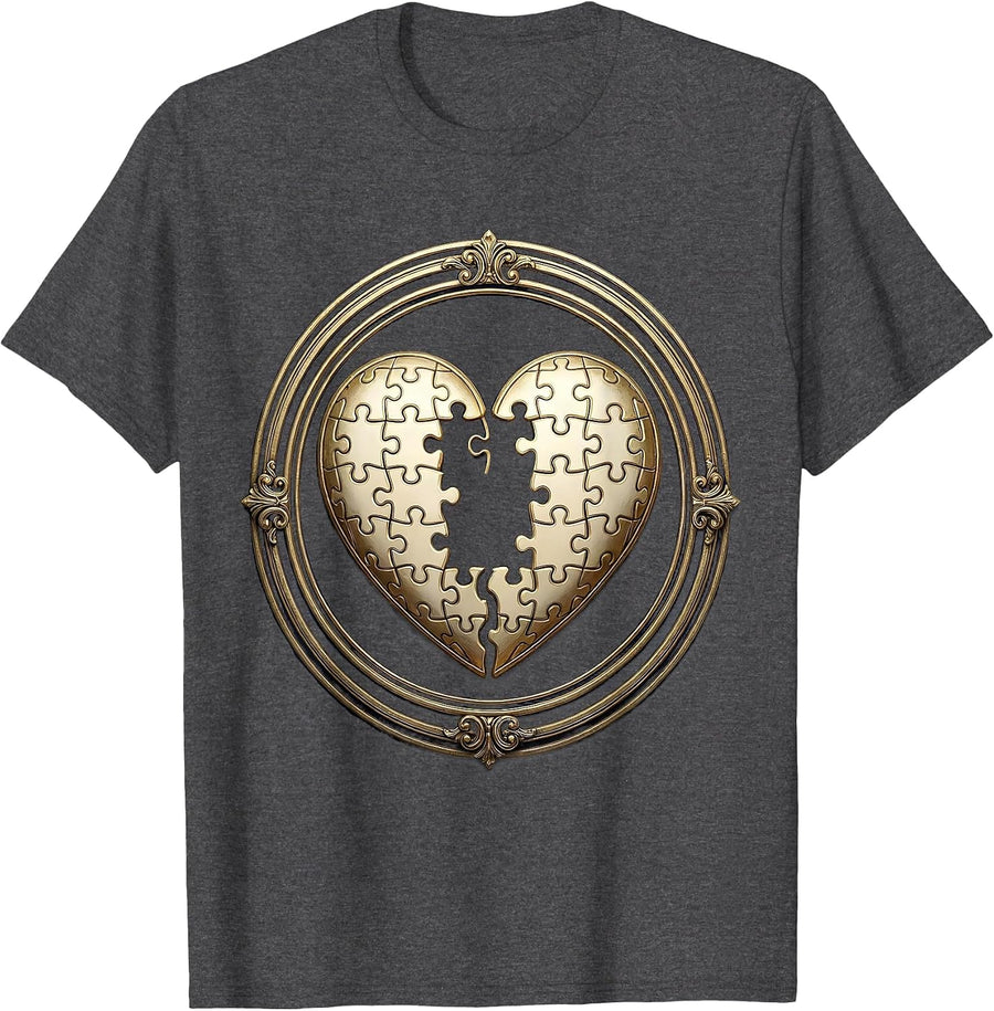 Men's Interlocking Puzzle Heart Graphic Design T-Shirt - Dark Heather Grey