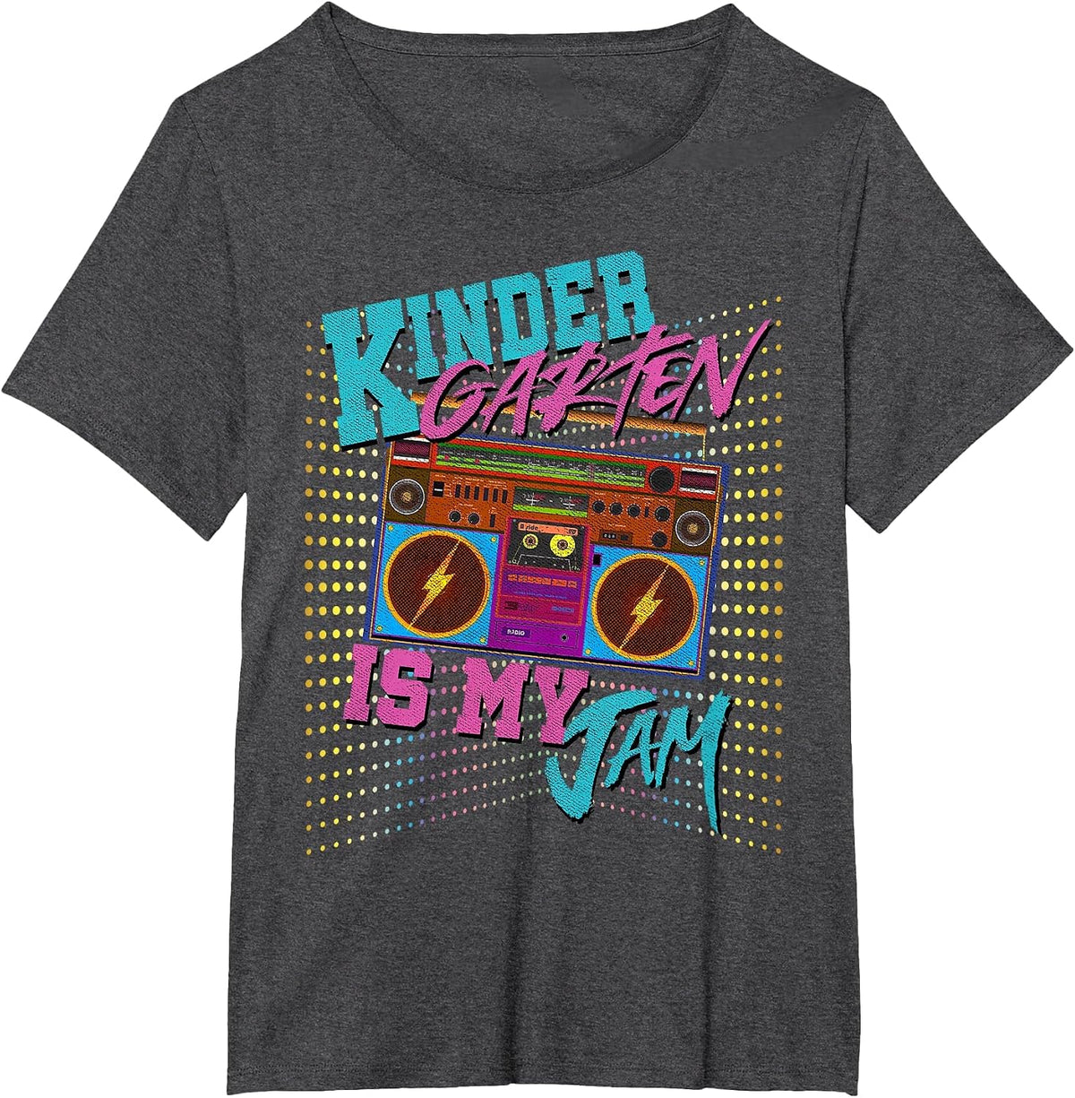 Kindergarten is My Jam 80s Vintage Boombox Student Teacher T-Shirt - Dark Heather Grey