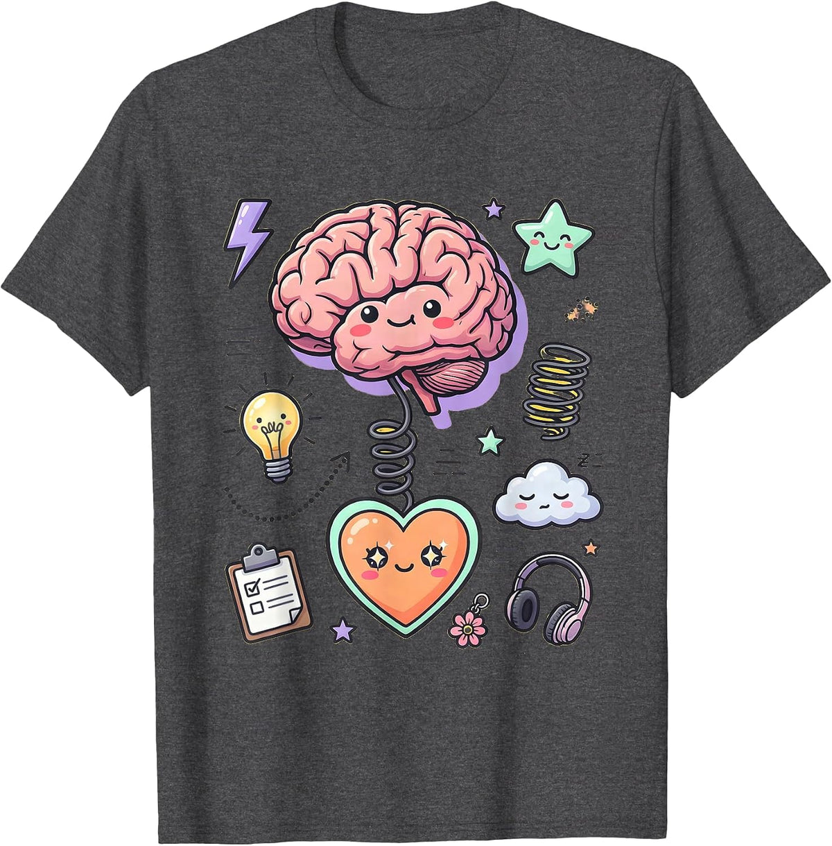 Men's Rizz Em With The Tism Glowing Brain Heart T-Shirt - Dark Heather Grey
