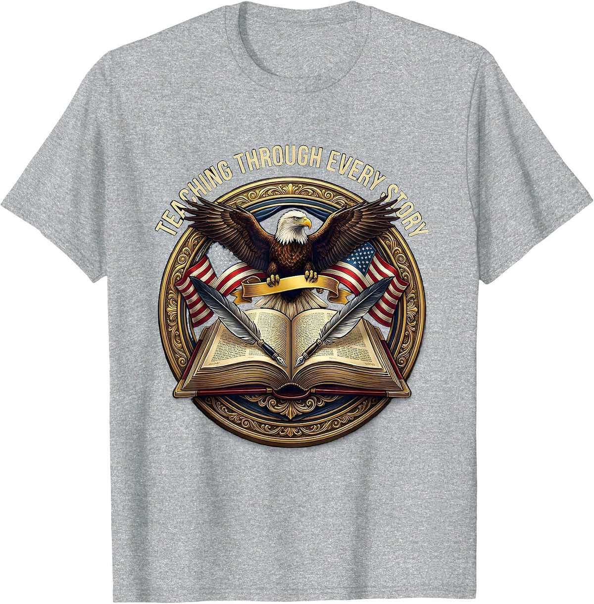 Men's Teaching Through Every Story Book Character Tee T-Shirt - Heather Grey