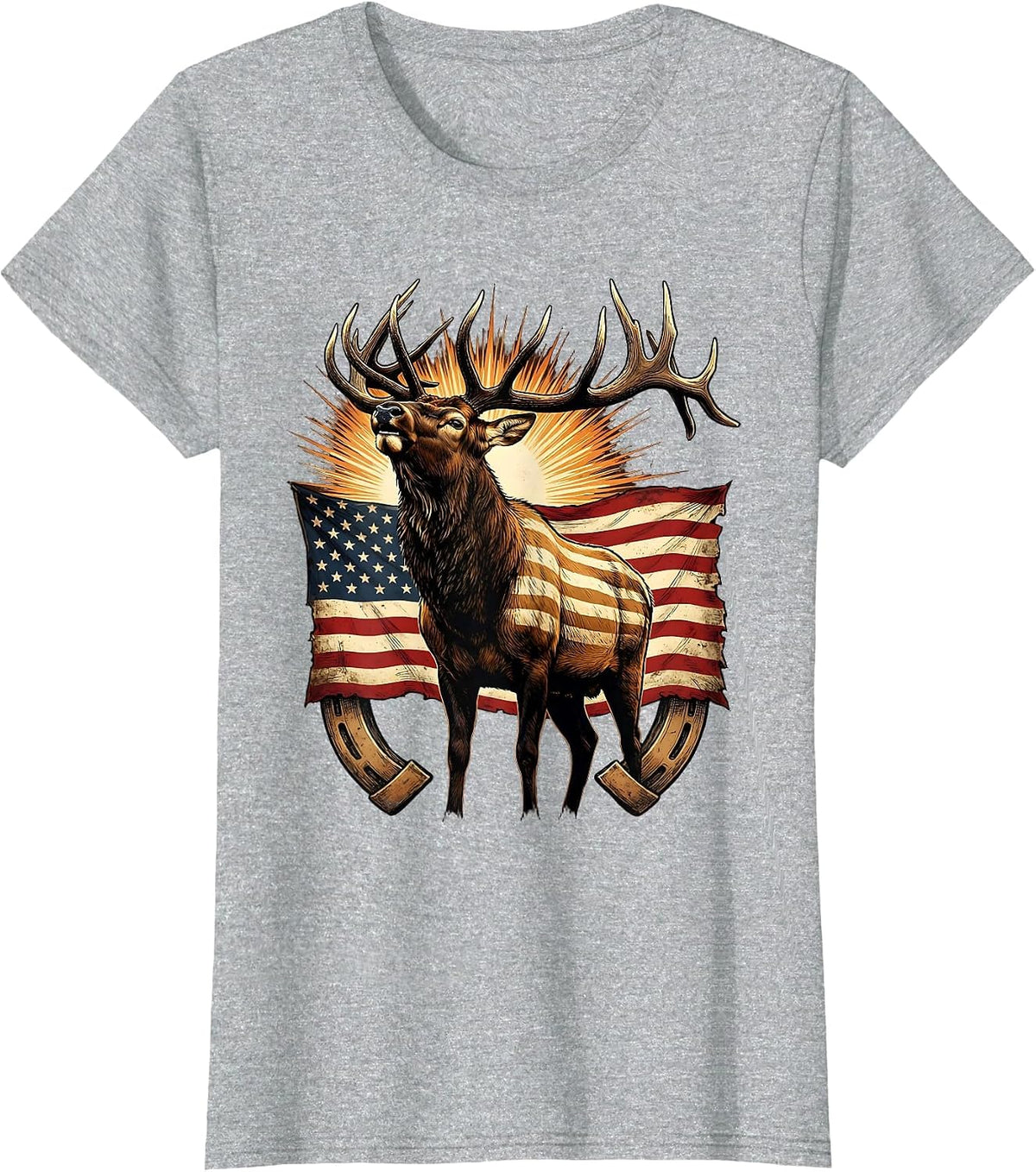 Bull Elk Bugling at Dawn Hunting Graphic T-Shirt - Heather Grey