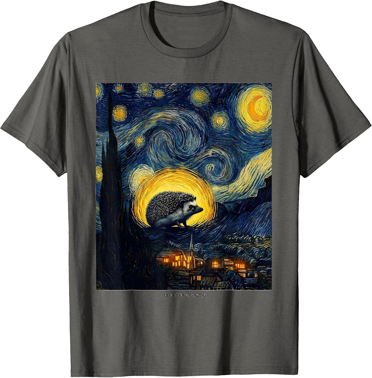 Men's Hedgehog Gogh Whimsical Van Gogh Art Lover Pet Owner Gift T-Shirt - Asphalt Grey