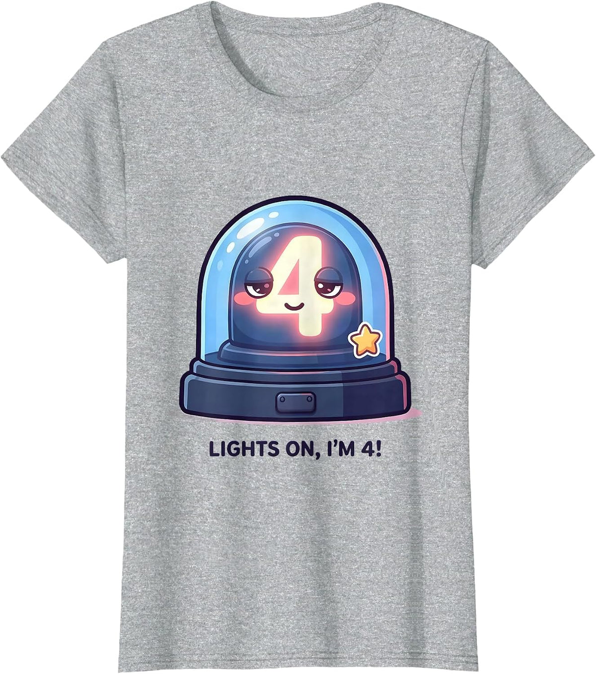Lights On, I'm 4! Cute Kawaii Police Officer Kids Costume T-Shirt - Heather Grey