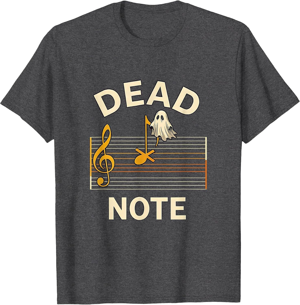 Dead Note Ghost Musician Music Teacher Halloween Humor T-Shirt - Dark Heather Grey