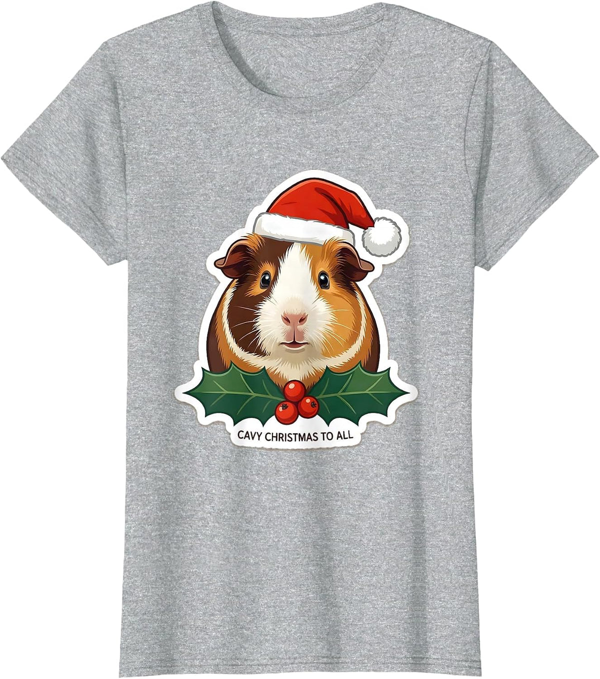 Cavy Christmas To All Funny Guinea Pig Santa Hat Pet Lover T-Shirt - Heather Grey