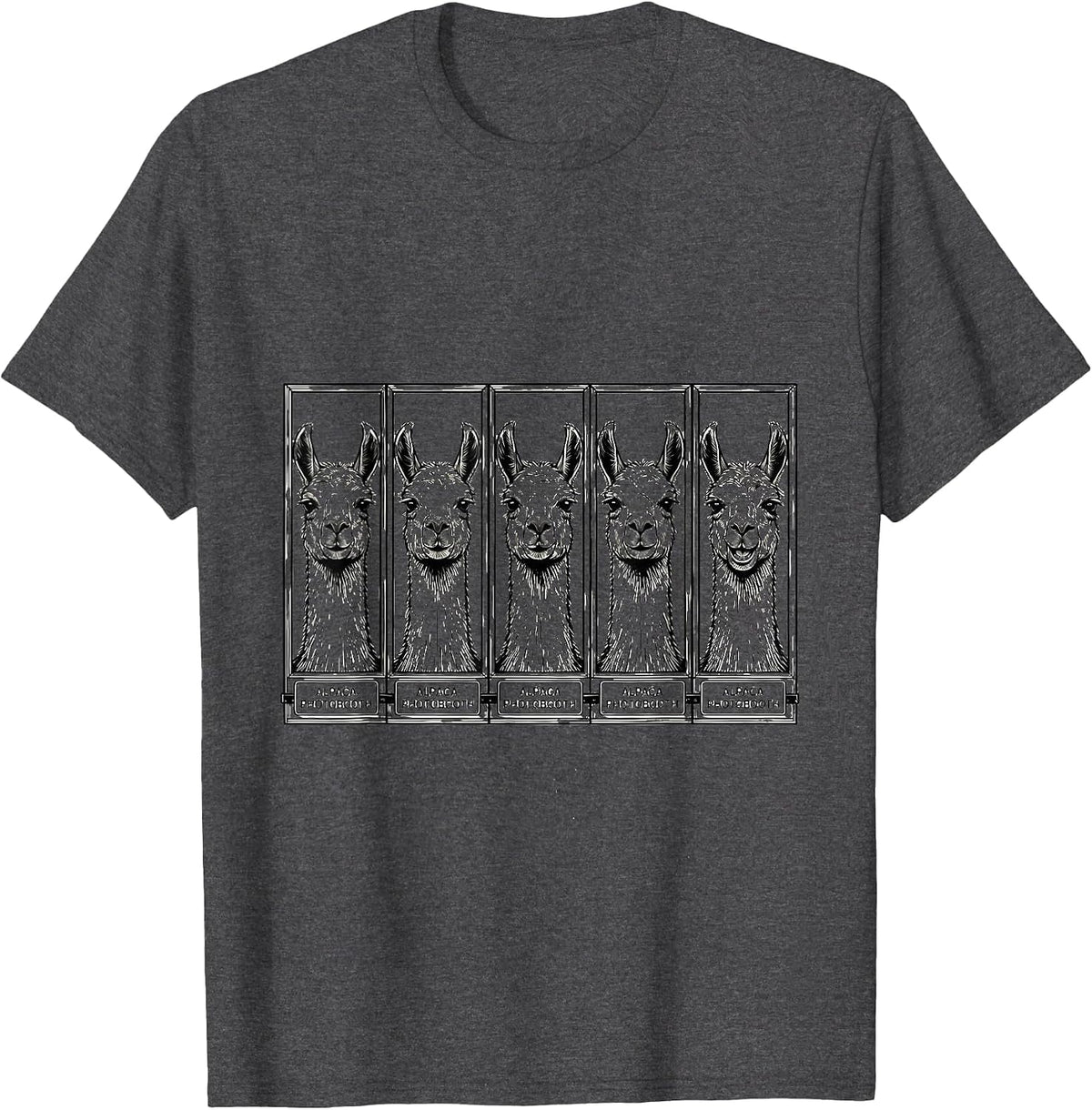 Alpaca Photobooth Funny Animal Portrait Line Art T-Shirt - Dark Heather Grey