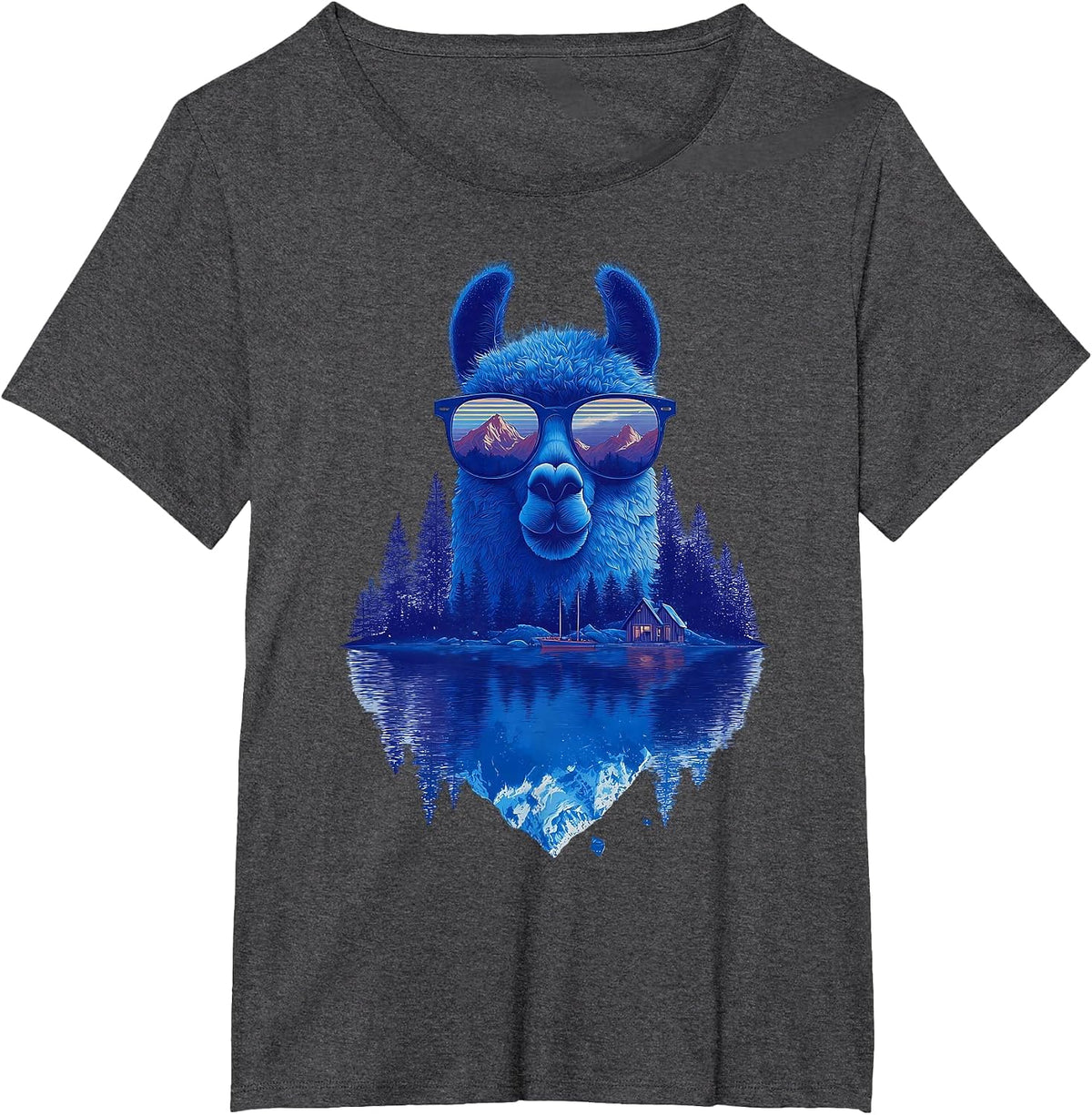 Funny Alpaca Llama with Sunglasses Animal Graphic T-Shirt - Dark Heather Grey