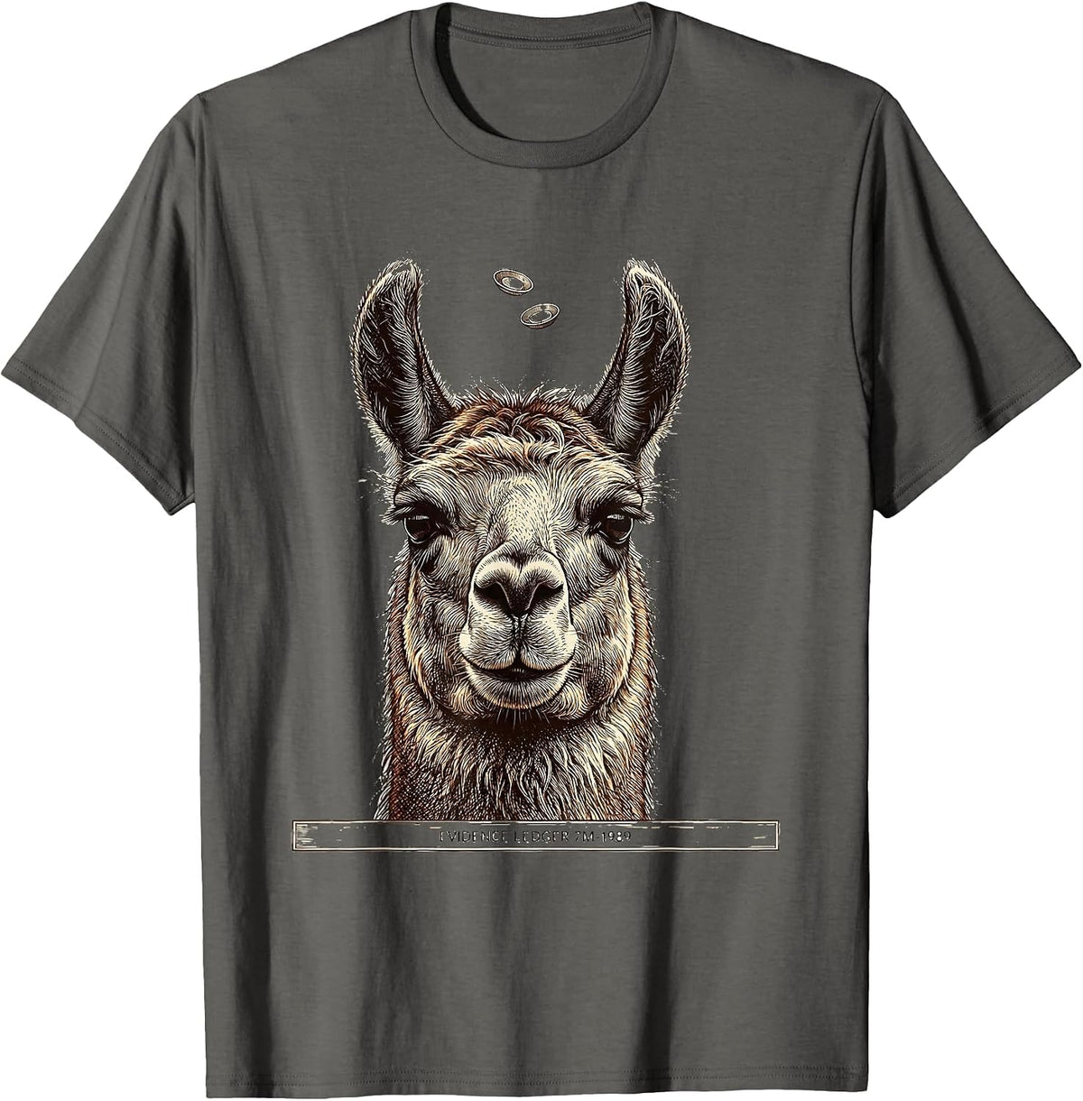 Men's Evidence Ledger 7M-1989 Funny Alpaca UFO Alien Novelty T-Shirt - Asphalt Grey