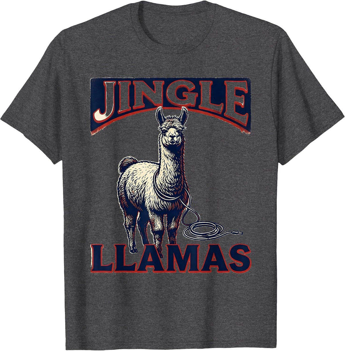 Jingle Llamas Wood Type Letterpress Funny Llama Lover T-Shirt - Dark Heather Grey