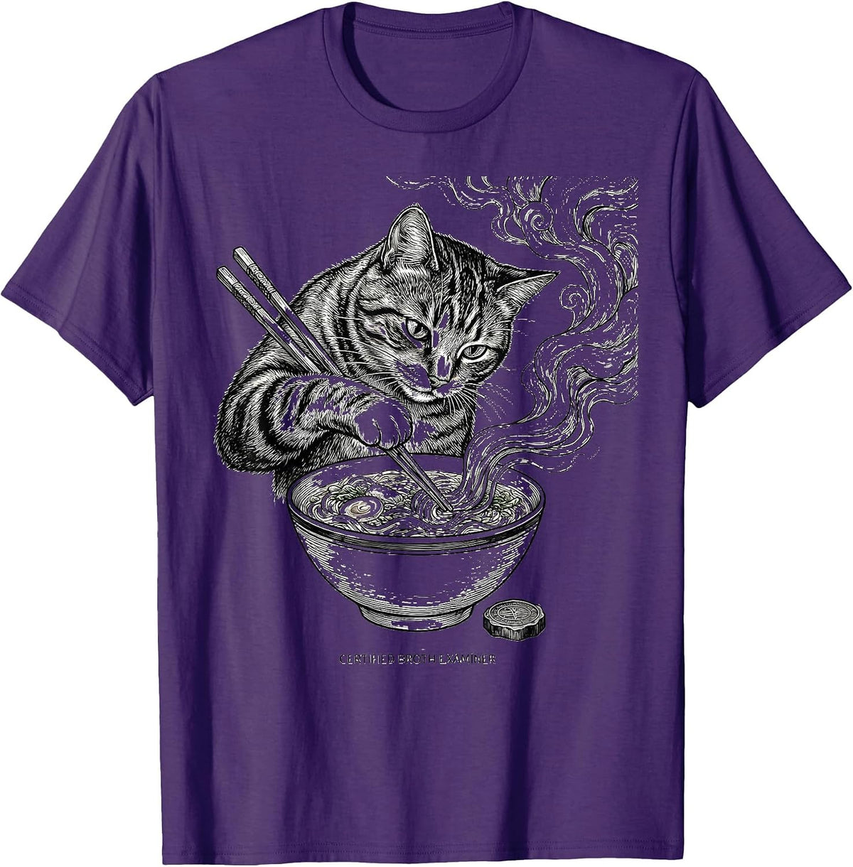 Certified Broth Examiner Funny Cat Ramen Anime Kawaii Gift T-Shirt - Purple