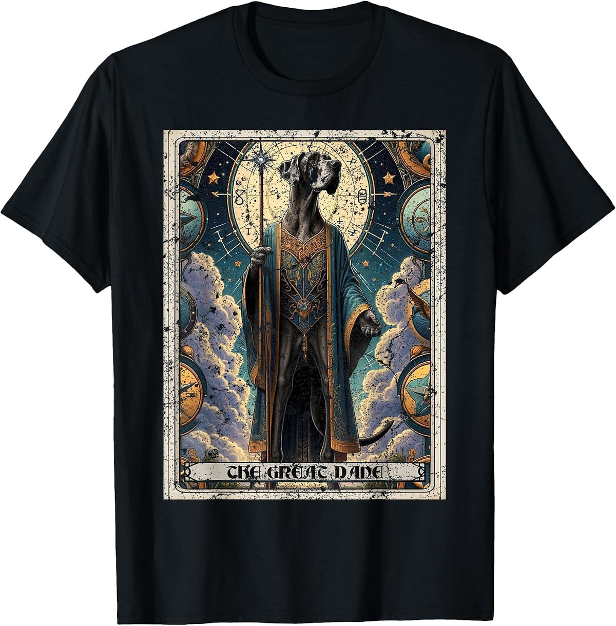 Great Dane Tarot Card Dog T-Shirt, Men, Black, Small - As Pictured