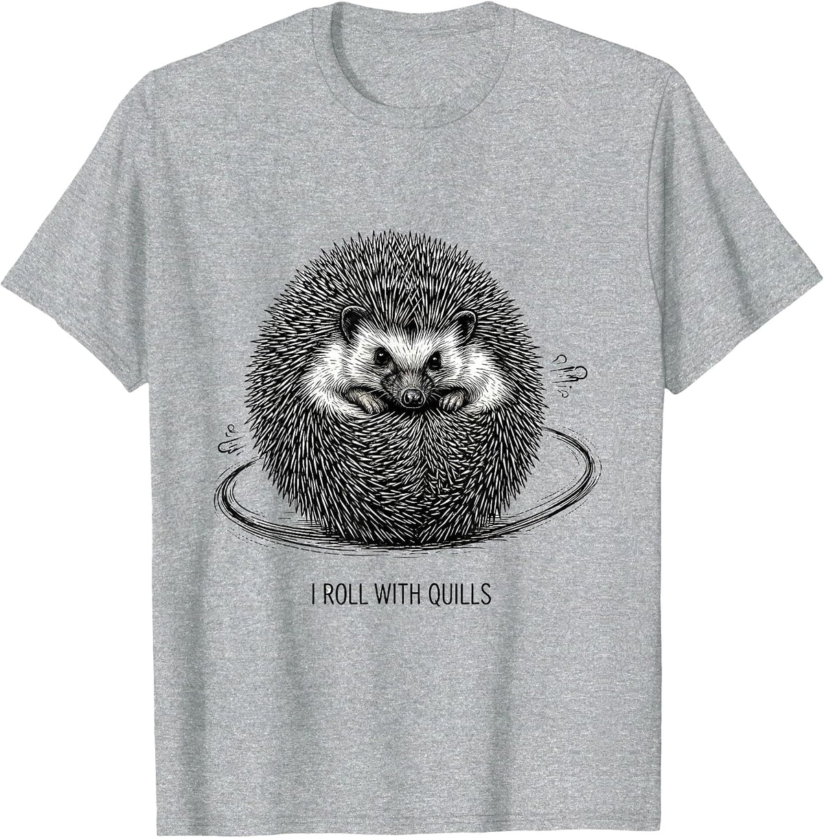 Men's I Roll With Quills Cute Hedgehog Lover Cartoon Humor T-Shirt - Heather Grey