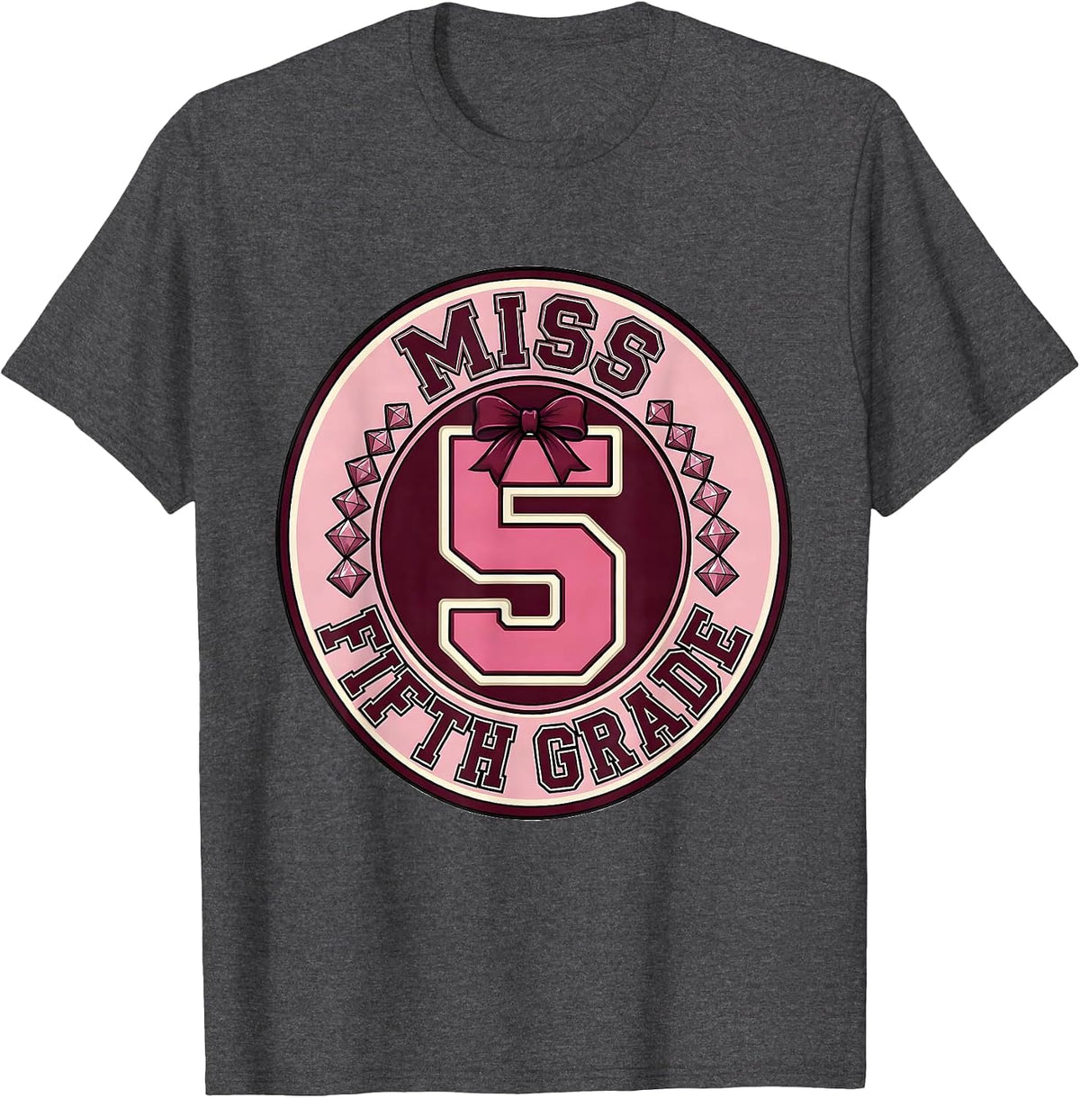 Men's Miss Fifth Grade Sparkle Varsity Coquette Bow Back To School T-Shirt - Dark Heather Grey
