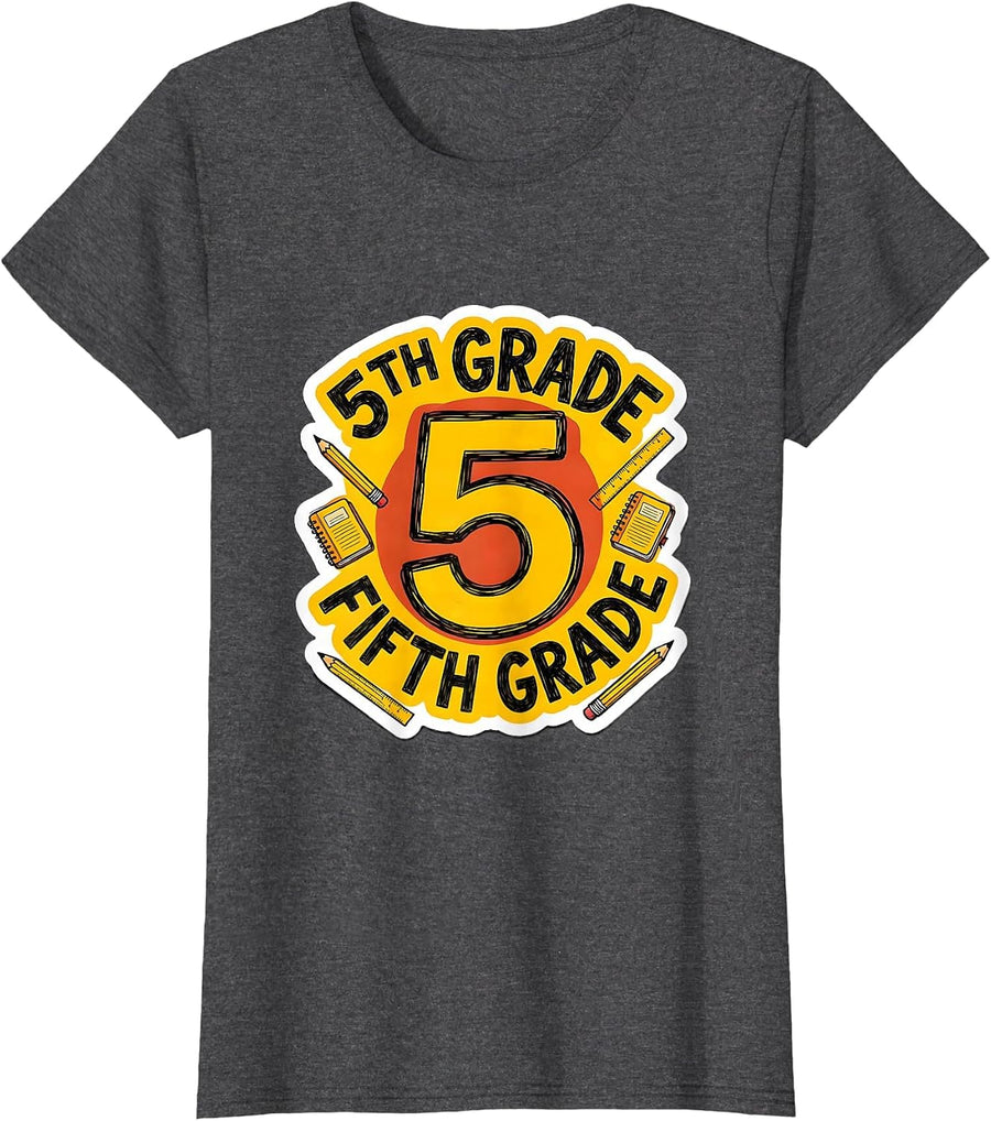 Women's 5TH GRADE FIFTH GRADE Typography Team Back To School T-Shirt - Dark Heather Grey
