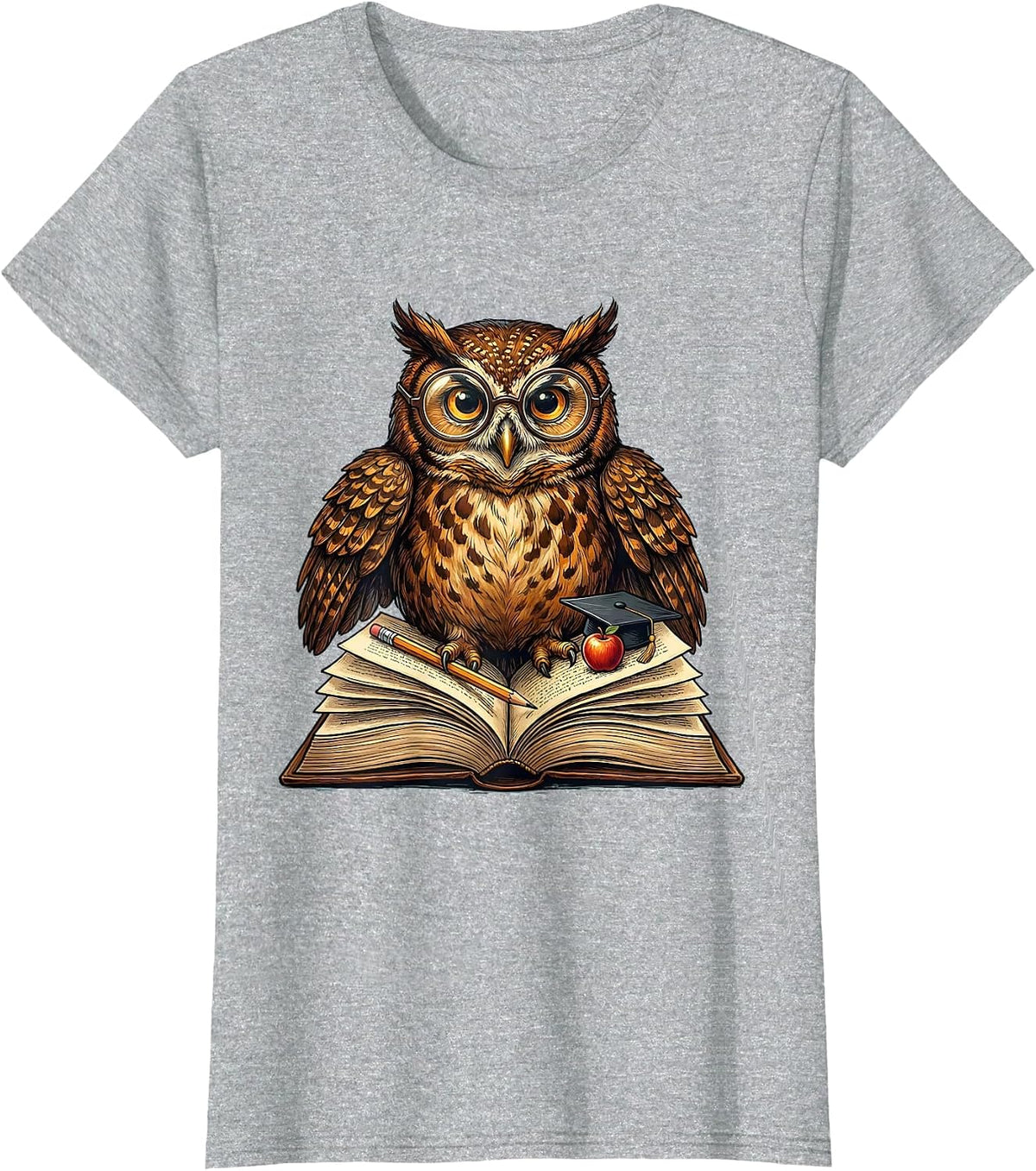 Special Education Teacher Owl on Book Graphic T-Shirt - Heather Grey