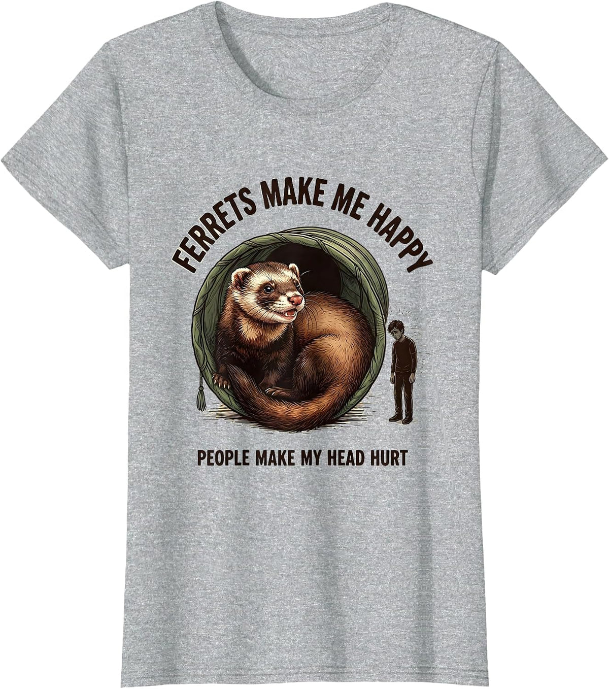 Women's Ferrets Make Me Happy People Make My Head Hurt Funny T-Shirt - Heather Grey