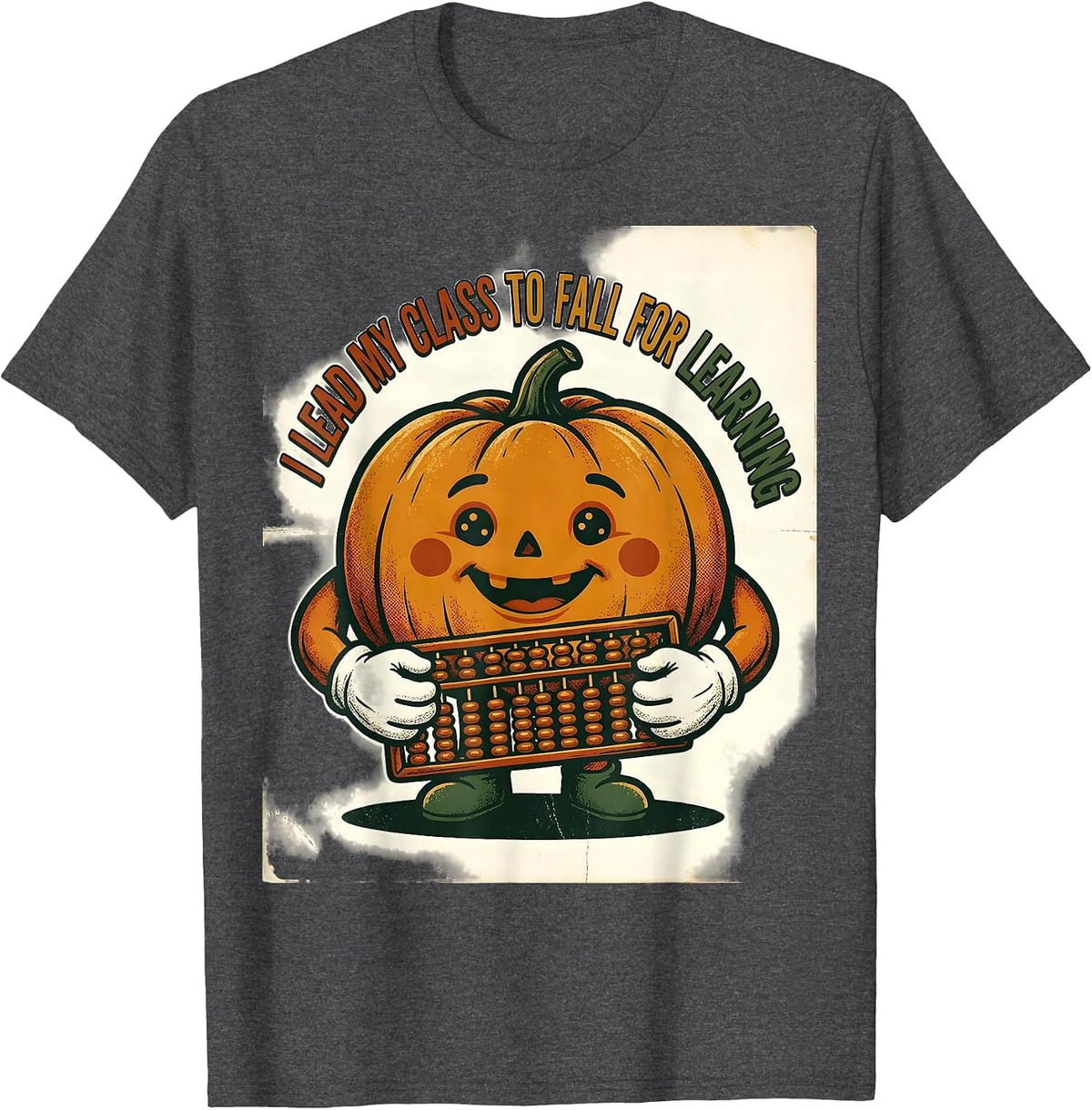 Men's I Lead My Class To Fall For Learning Vintage Teacher Pumpkin T-Shirt - Dark Heather Grey