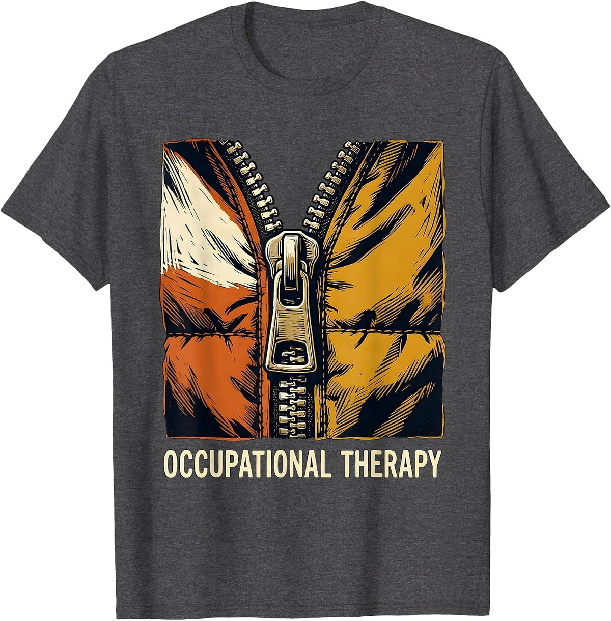 Men's Occupational Therapy Retro Linocut OT Month Gift T-Shirt - Dark Heather Grey
