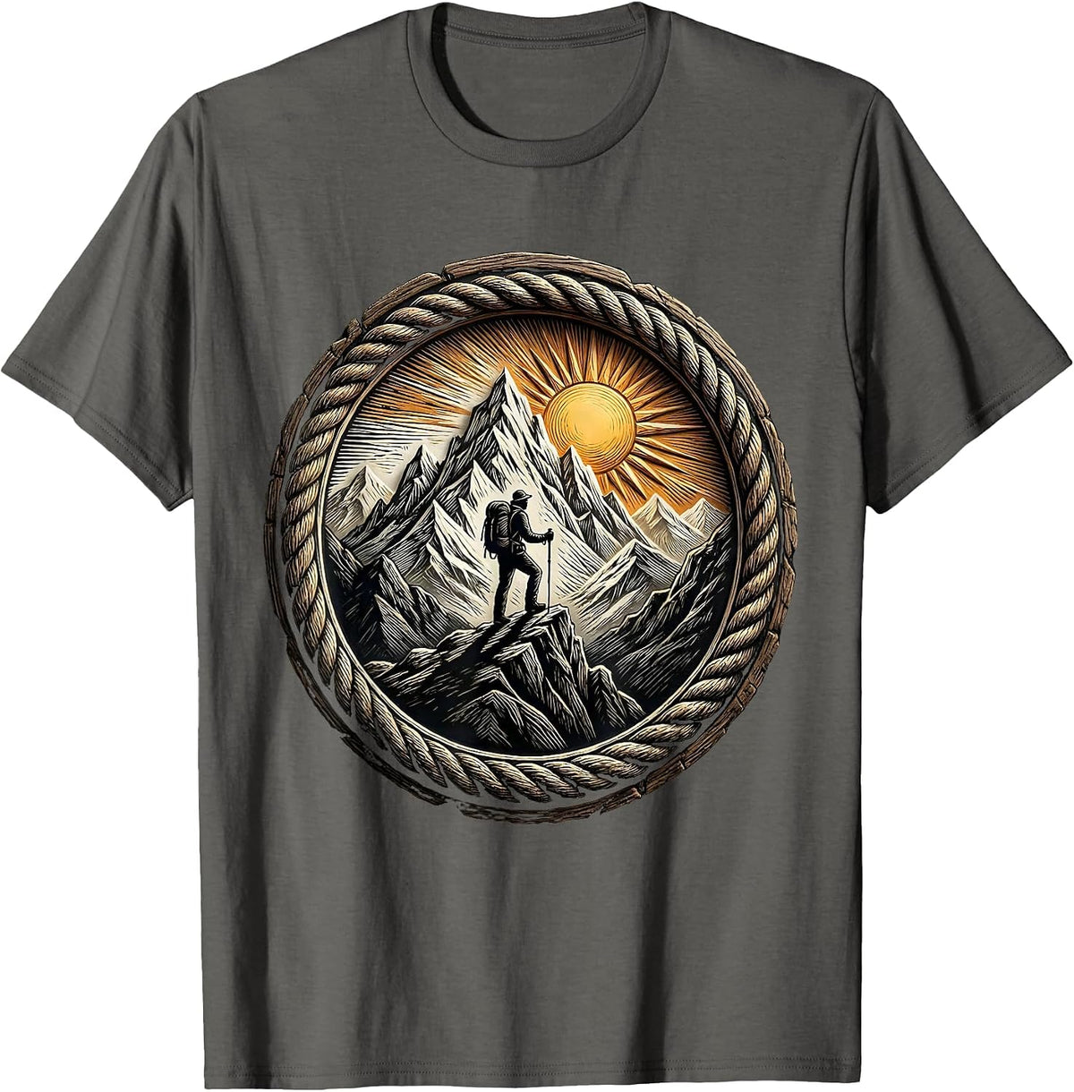 Men's Lone Hiker Mountain Ridge Silhouette Adventure T-Shirt - Asphalt Grey