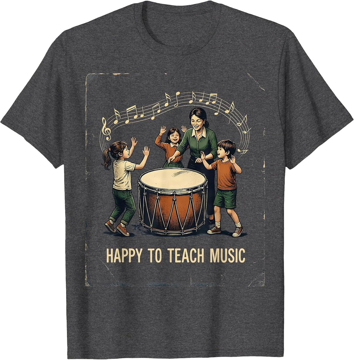 Men's Happy To Teach Music Vintage Music Teacher Back To School T-Shirt - Dark Heather Grey
