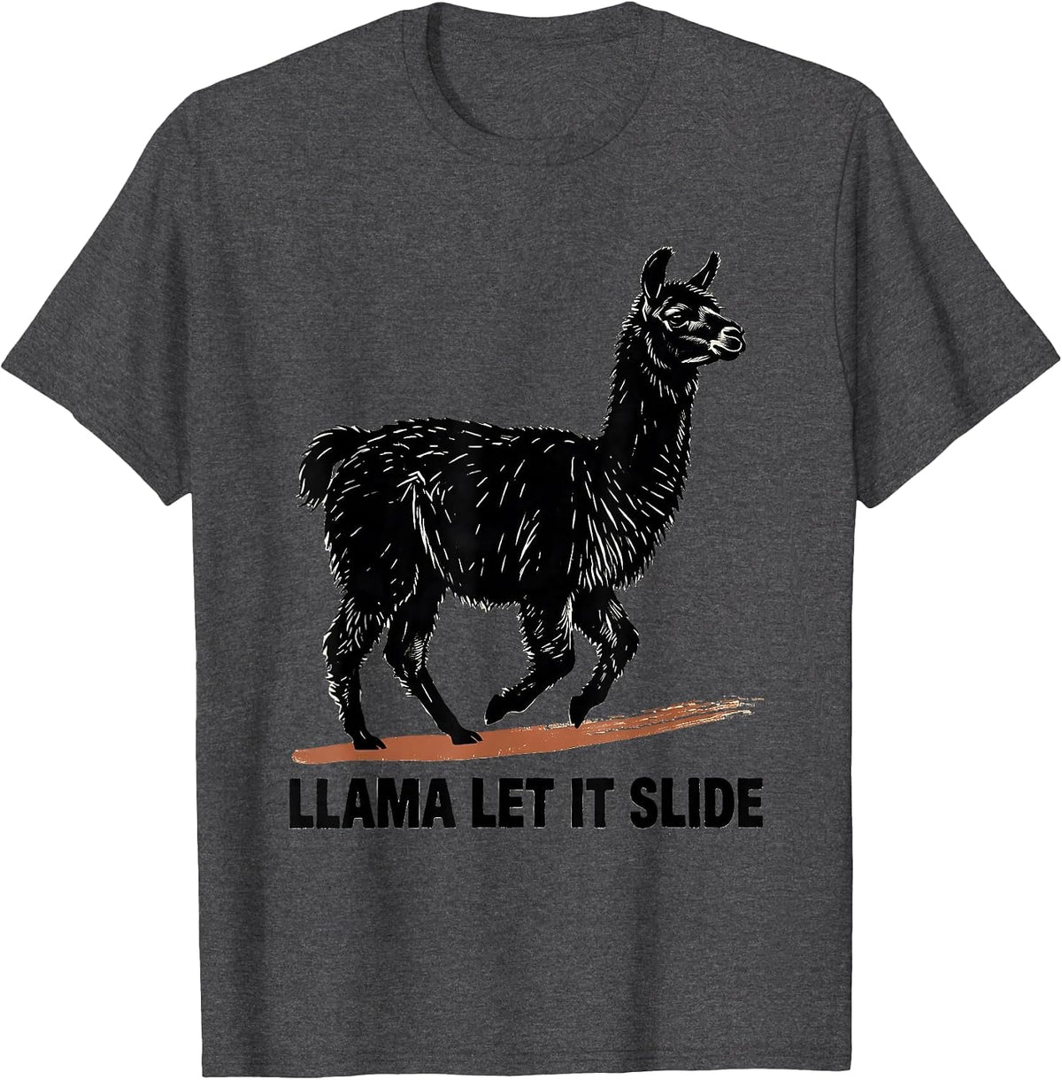 Men's Llama Let It Slide Funny Llama Alpaca Novelty Humor T-Shirt - Dark Heather Grey