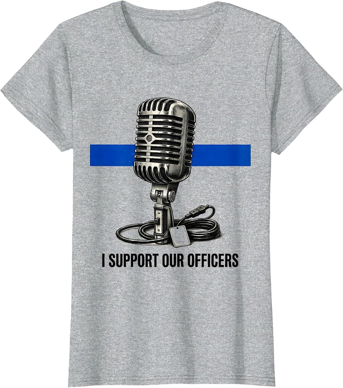 I Support Our Officers Vintage Thin Blue Line Police Support T-Shirt - Heather Grey