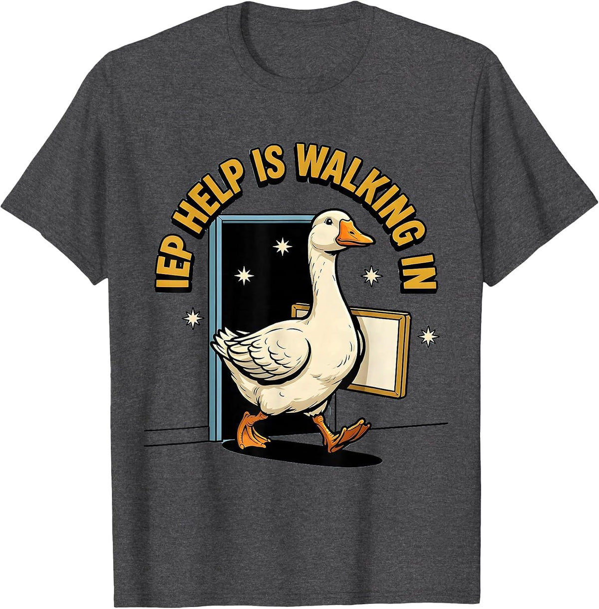 Men's IEP Help Is Walking In Funny Special Education Teacher Sped T-Shirt - Dark Heather Grey