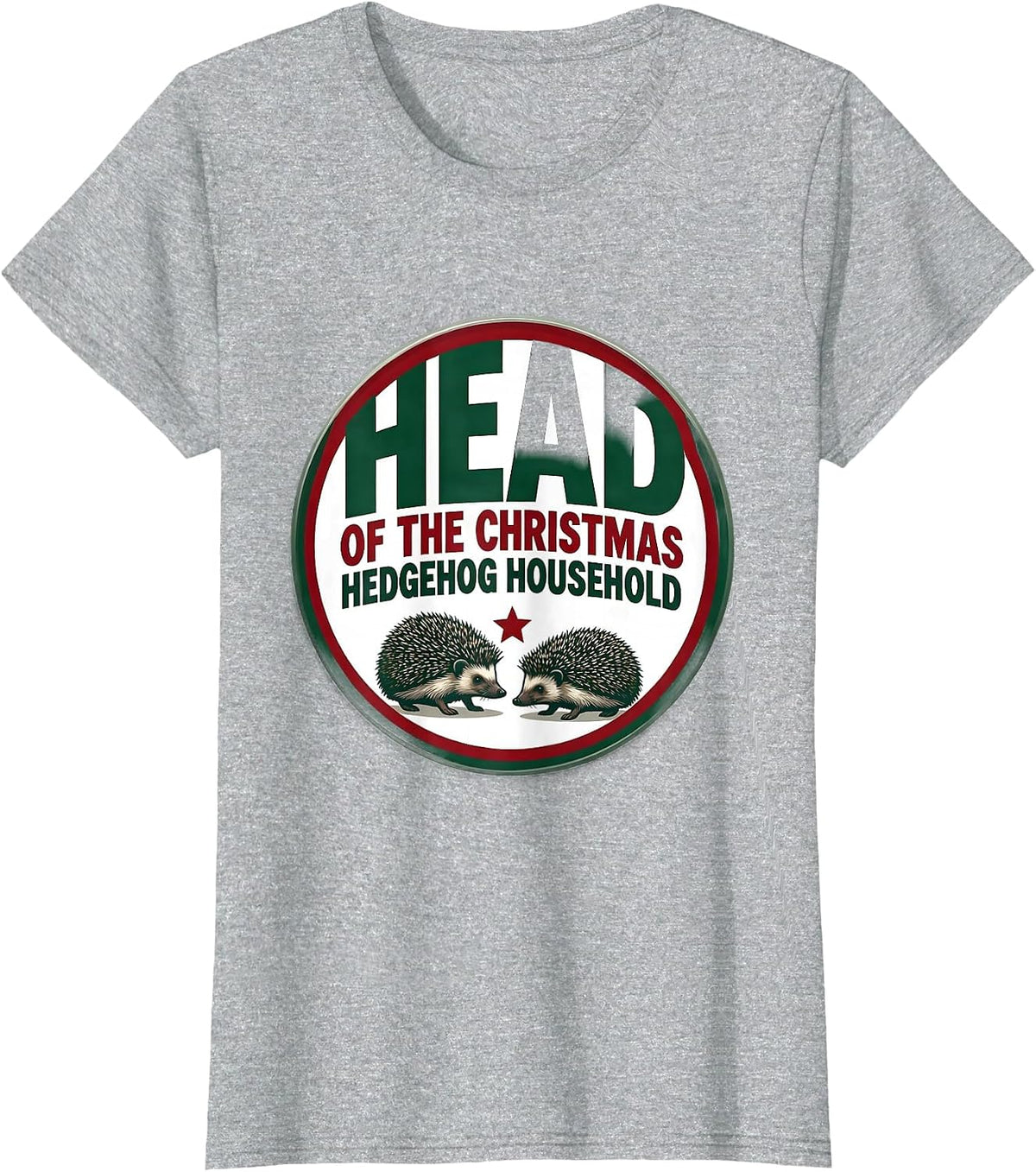 Head Of The Christmas Hedgehog Household Cute T-Shirt - Heather Grey