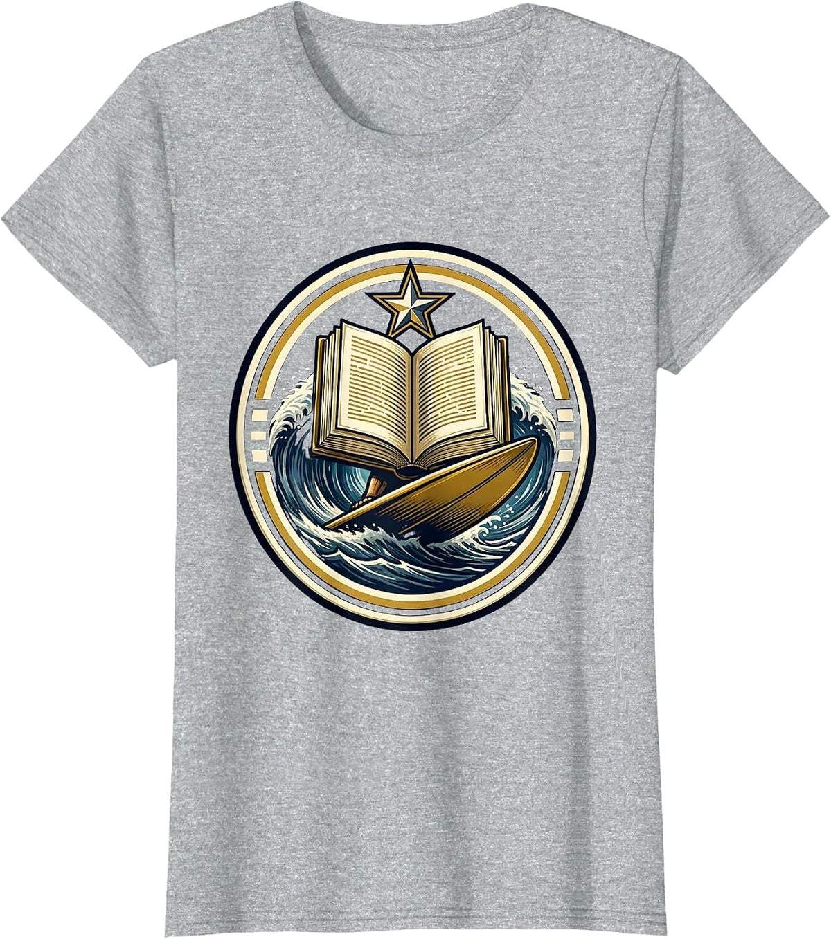 Reading Is My Favorite Sport Giant Book Surfer T-Shirt - Heather Grey
