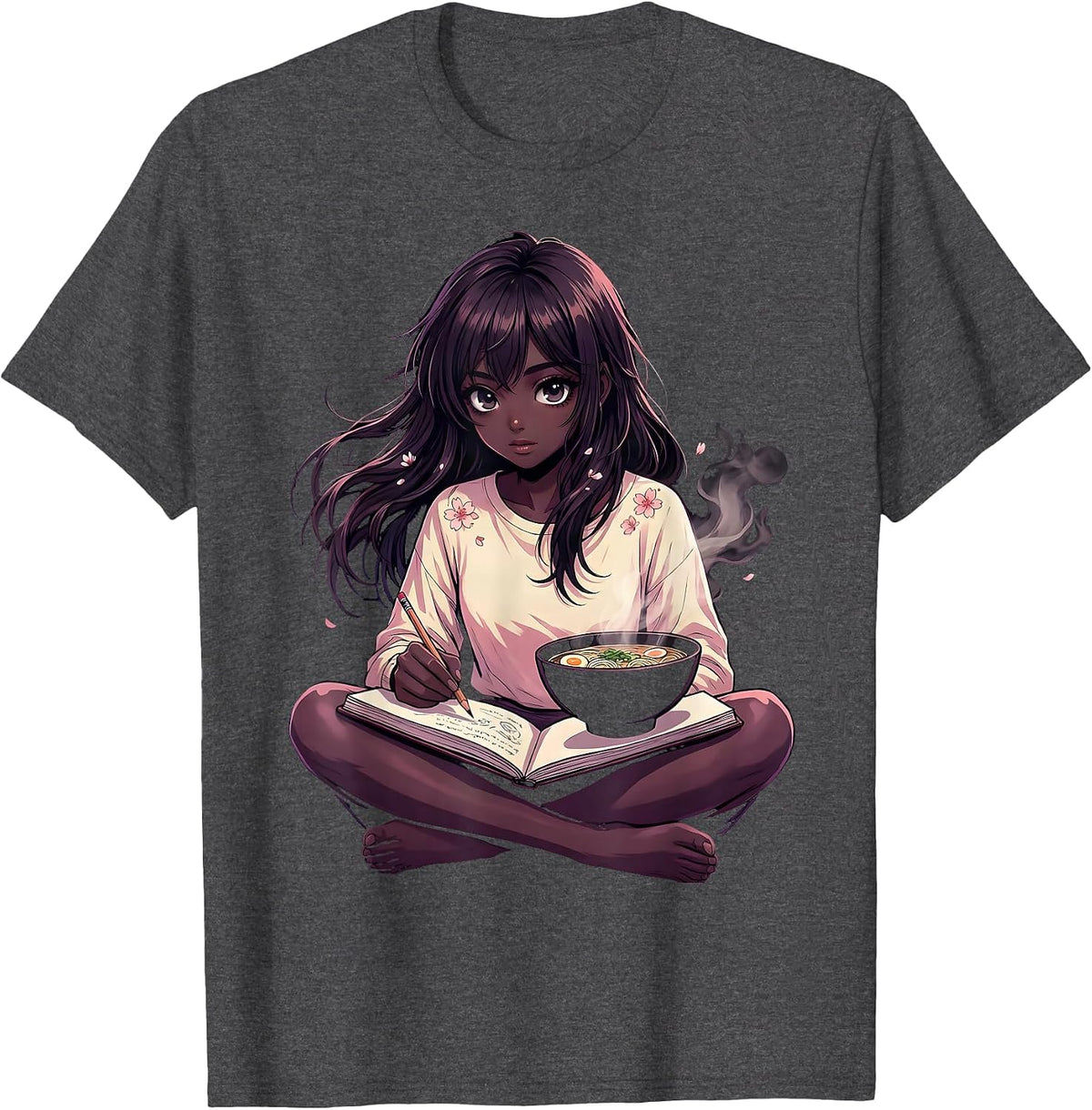 Anime Girl Loves Ramen Sketching Kawaii Identity T-Shirt - Dark Heather Grey