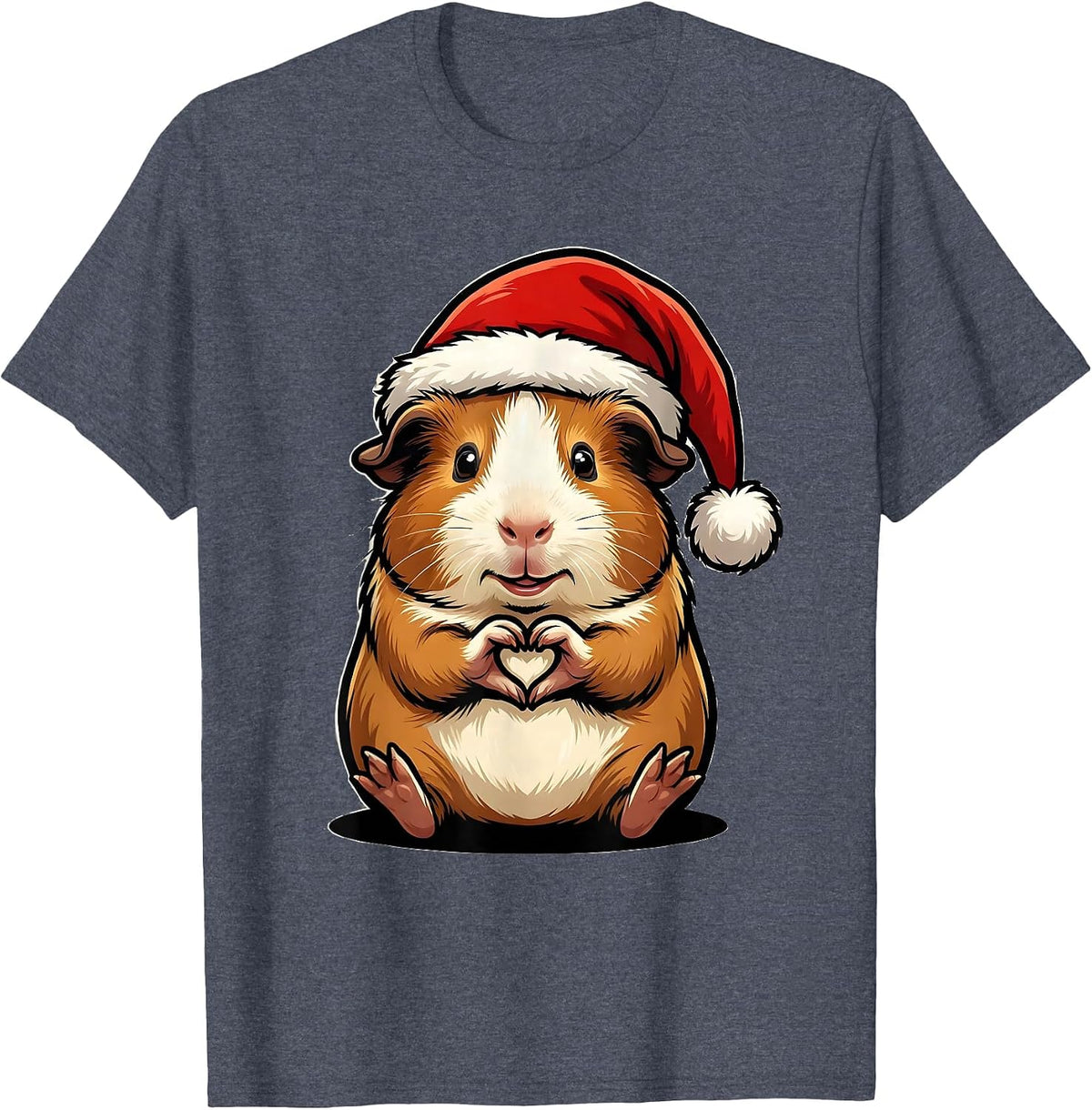 Guinea Pig Santa Hat Cartoon Pet Lover Christmas Humor T-Shirt - Heather Blue