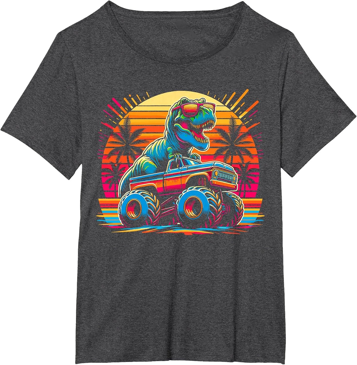 Monster Truck Summer Dinosaur Monster Truck T-Shirt - Dark Heather Grey