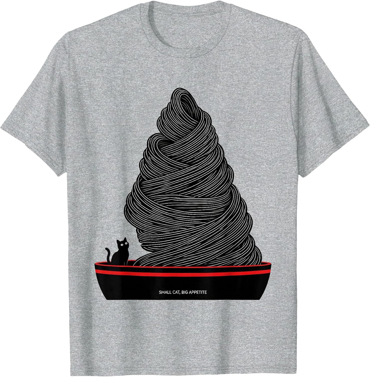 Men's Small Cat, Big Appetite Funny Kawaii Anime Cat Ramen Gift T-Shirt - Heather Grey