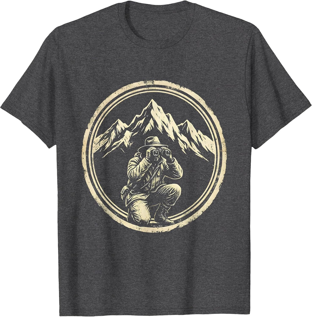 Men's Camo Hunter Glassing Snowy Mountain Peaks T-Shirt - Dark Heather Grey